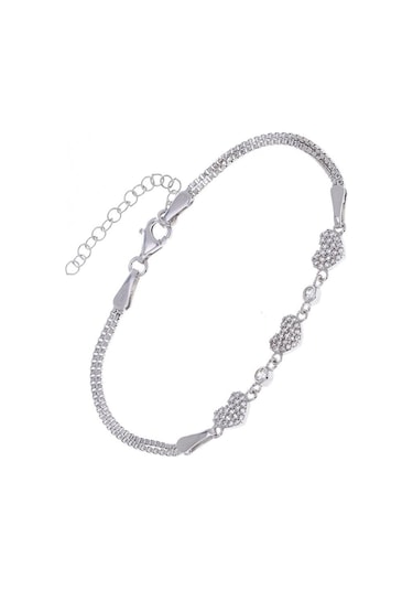 Nagiss Kalp Küçük Model Zirkon Taşlı 925 Ayar Gümüş Kadın Bileklik