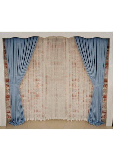 Bebe Mavisi Renk Fon Kadife Perde Çift Kanat 1/3 Sık Pileli Dikim V-32 Bebek Mavisi