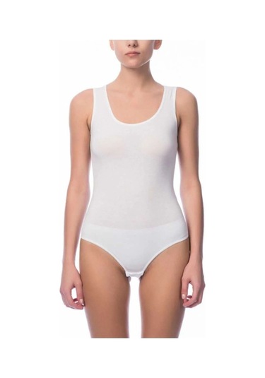 Reva Geniş Askılı Çıtçıtlo Body M Beden Beyaz