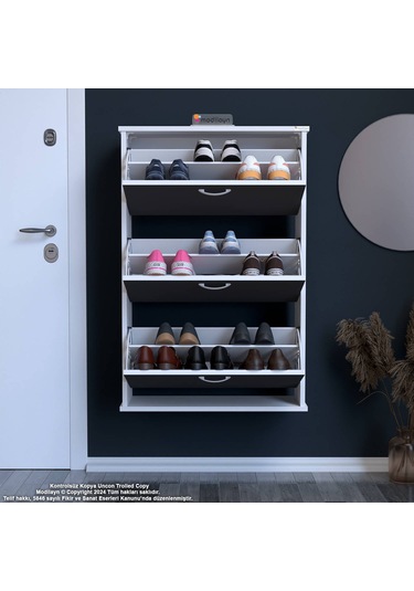 Modilayn Varbi Asma Antre 72x115x26 Cm Lik 3 Düşer Kapak 6 Göz Bölmeli Ayakkabılık Antrasit - Beyaz
