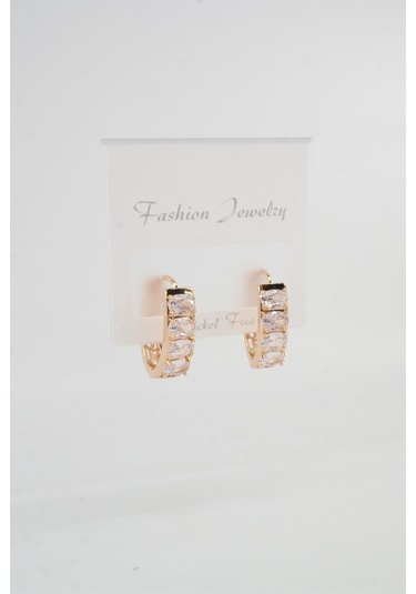 Kadın Vip Seri Baget Zirkon Taşlı Halka Küpe - Altın