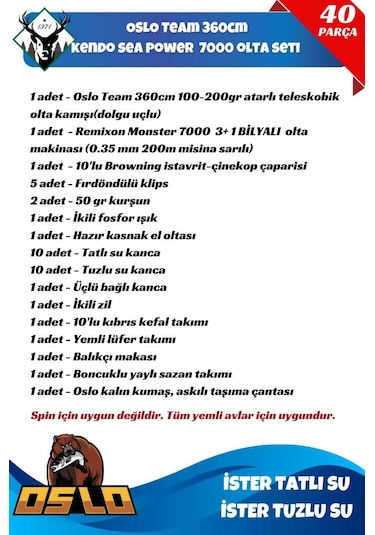 Remixon Monster 7000 Oslo Team 360cm 100-200gr Olta Seti