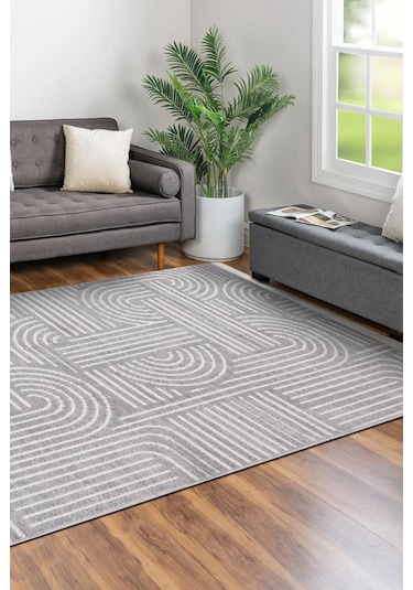 Revna Gri Yıkanabilir Halı Kaydırmaz Tabanlı Pamuk Dokuma Salon Mutfak Koridor İçin Gri