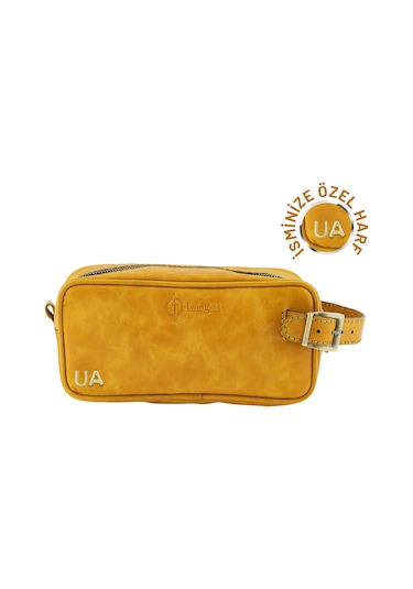 Twingold İsme Özel Dopp Kit Kişisel Bakım Ve Seyahat Çantası - %100 Rainbow Deri - Ac14004 - Hardal Sarısı Hardal