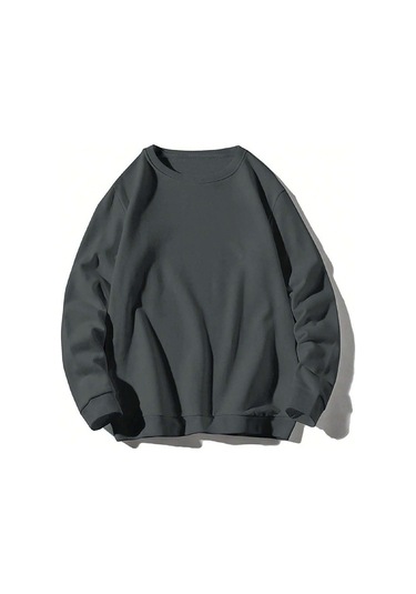 Santa Barbara Kışlık Kalın Sweatshirt - Füme Baskılı Oversize Kalın Kışlık Bisiklet Yaka Füme