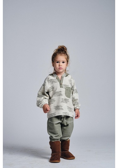 Etnik Desen Kapşonlu 2 Li Takım Haki