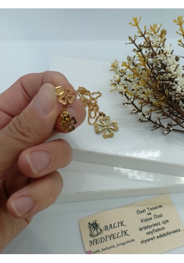 Çelik Kolye Küpe Set Paslanma Yapmaz Set Takım Mdl-7002 Altın
