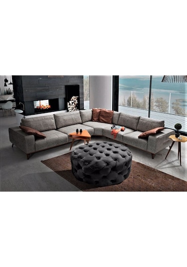 Yuvarlak Chester Model Kapitoneli Oval Orta Puf - Modern Puf