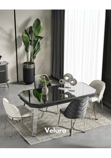 Madrid Yemek Odası Takımı Yemek Masası + 4 Adet Sandalye Siyah