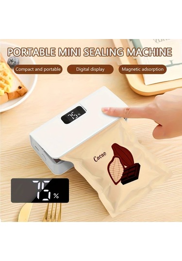 Boatshop1 Beyaz 6 Hiz Ayarli Manyetik Muhurlemeli Hotu Tasinabilir Usb Sarj Edilebilir Atistirmalik Sikacagi Dijital Ekran Sarja 100 300 Muhur Cipsler Kurabiyeler Icin Kompakt Taze Tutma Cihaz