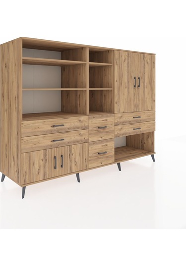 Kronos Dolap 10 Raflı 6 Çekmeceli 4 Kapaklı 220x59x163 Çam-çam Çam-çam