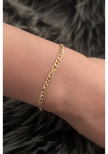 14 Ayar Altın Gurmet Zincirde Fiyonk Detaylı Bileklik Beyaz Altın