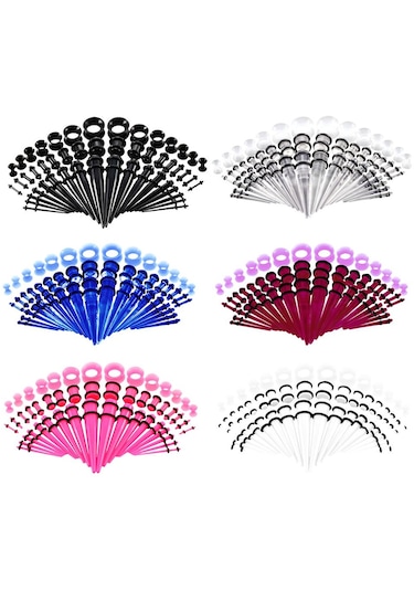 Homyl 50 Adet 14g-00g O-ring Akrilik Konik Fişler Ve Silikon Siyah