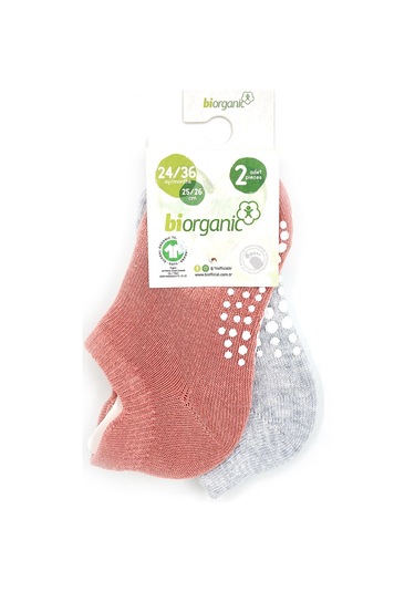 Biorganic Unisex 2'li Kaymaz Çorap 68487 Pudra-gri Çok Renkli