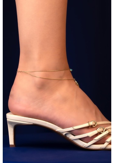 14 Ayar Altın Firuze Taşlı Kuzey Yıldızı Halhal Hal0017 Beyaz