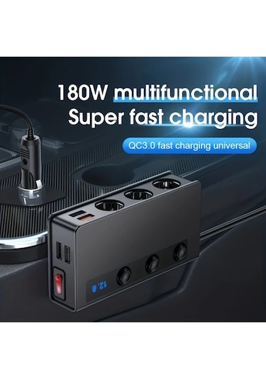 Motion003 Siyah 120w 180w Cift Usb Portlu Gerilim Gostergeli Yuksek Guc Araç Sarj Cihazi 12v 2