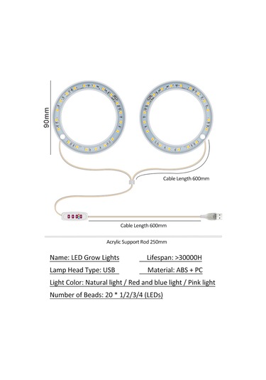 Samdoo Bitki Büyütme Lambası - 20 Led Tam Spektrum, 5 Parlaklık Seviyeli, Usb Bağlantılı, Zaman Ayarlı Diğer