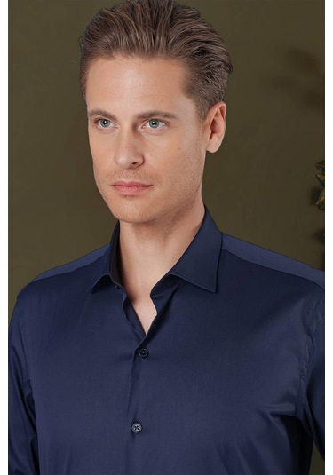 Gk 709 Slim Fit Lacivert Klasik Gömlek Lacivert