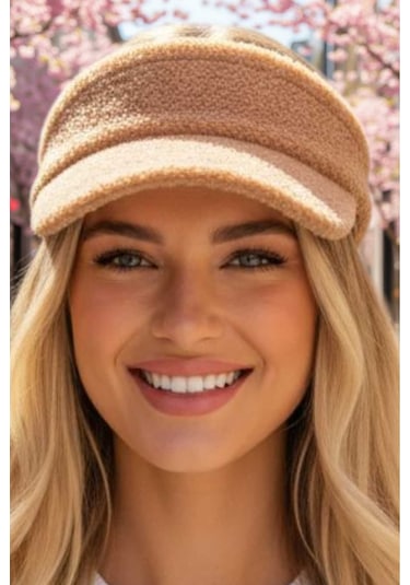Tezzgelsin Kadın Tüylü Soft Vizör Şapka Camel
