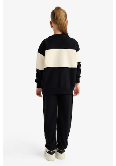 Defacto Kız Çocuk 2li Takım Baskılı Sweatshirt Eşofman Altı E6418a825aubk81 Siyah