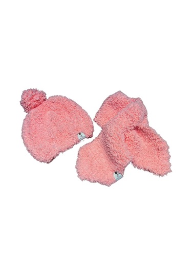 Knittedbygranma El Örgüsü Puffy Pembe Atkı Bere Set Yumuşacık Sıcak Tutar Pembe
