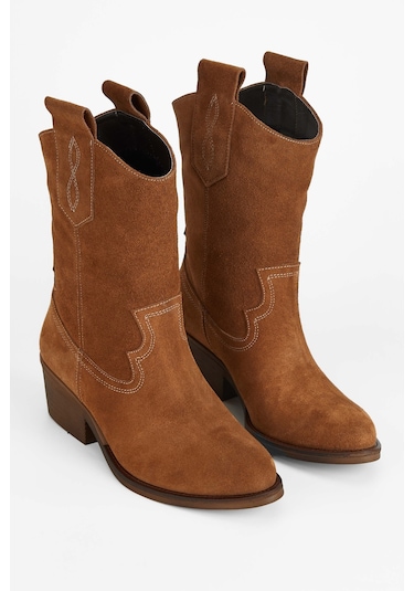 Tamer Tanca Kadın Hakiki Deri Taba Süet Western Bot 231 2068 Bn Bot Sk23/24 Taba Suet