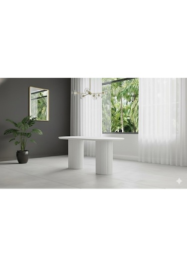 Noıre Ahşap Modern Yemek Masası 6 Kişilik Yemek Masa Takımı Beyaz Antrasit