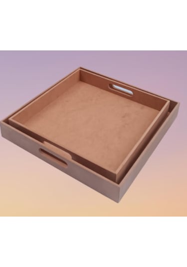 Hobi Dekoratif Tepsi Takım İkili Model HAM Ahşap MDF El Yapımı