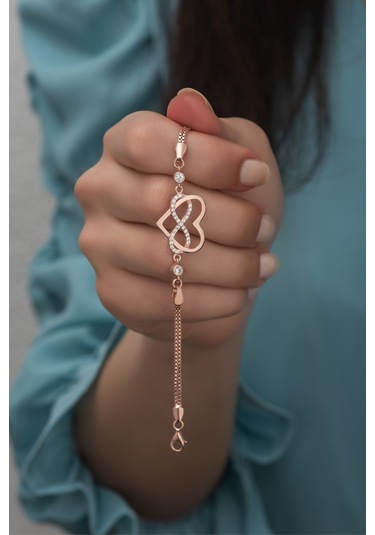 Nereze 925 Ayar Gümüş Rose Sonsuz Kalp Bileklik