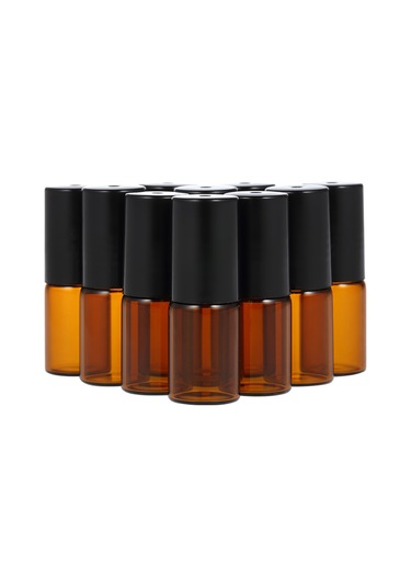 Samdoo 10 Adet 3ml Sarımsı Cam Uçucu Yağ Flası - Rulman Topu, Damlatıcı Ve Açıcı İle - Işık Hassas Sıvılar İçin Taşınabilir Depo Siyah