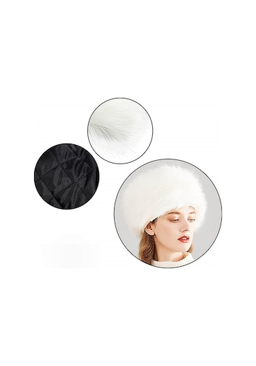 Kadın Cossack Kalpak Kürklü Beyaz Şapka Ekru Standart