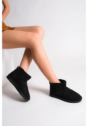 Jolıe Bağcıksız Düz Taban İçi Kürklü Kısa Süet Kadın Bot Sst - Siyah Siyah