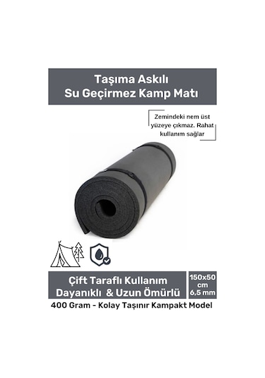 Su Geçirmez Konfor Modeli Taşıma Askılı Çift Taraflı Kamp Zemin Çadır Uyku Matı Siyah Yer Minderi