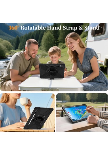 Samsung Galaxy Tab S11 Ultra Kickstand Kılıf Tpu Pc Silikon Tablet Kılıfı Ve Omuz Askısı - Siyah Tablet Kılıfı