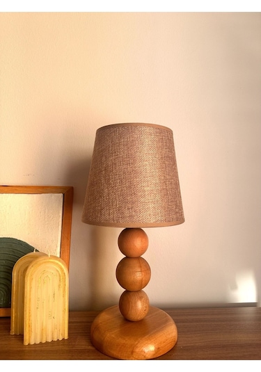 Bohem Ahşap Ayaklı Abajur - Vizon Vizon