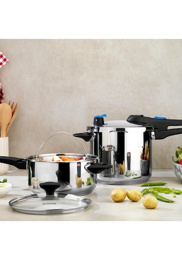 Schafer Gusto 2 Li Düdüklü Tencere Seti 5 + 7 L 4 Parça Inox Siyah