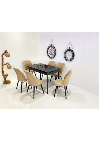 6 Kişilik Açılır Masa Sandalye Takımı Mutfak Masası Cappuccino