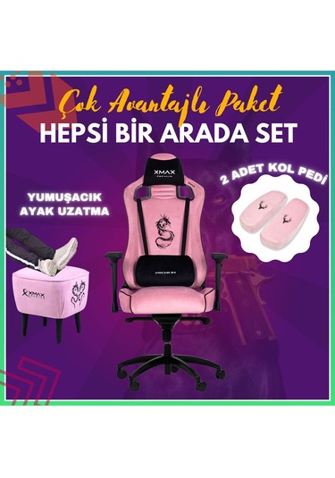 Pro Ayak Uzatmalı Kol Pedli Maximus Pembe Oyuncu Koltuğu -2 Pembe