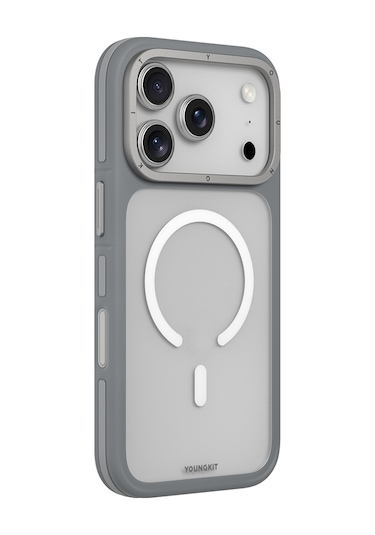 İphone 17 Pro Uyumlu Kılıf M-safe Şarj Özellikli Youngkit Rock Sand Serisi Kapak Gri