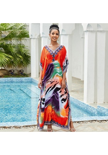 Edolynsa Kadınlar İçin Renkli Bohem Kaftan Elbise V Yakalı Mayo Örtüsü Büyük Beden Yarasa Kollu Plaj Giyim Uzun Tatil Bornozu Q841 Çok Renkli Edolynsa Kadınlar İçin Renkli Bohem Kaftan Elbise V Yakalı Mayo Örtüsü Büyük Beden Yarasa Kollu Plaj Giyim Uzun Tatil Bornozu Q841 Çok Renkli