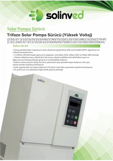 Solinved 7,5kw 10hp Trifaze Solar Pompa Sürücü