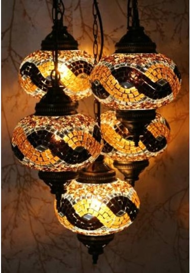 Dekoratif MOZAİK LAMBA OSMANLI LAMBA OTANTİK LAMBA MOZAİK AVİZE 5Lİ v3