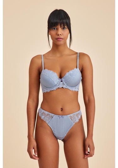 Paris Gri Mavi Dantelli String Külot Mavi
