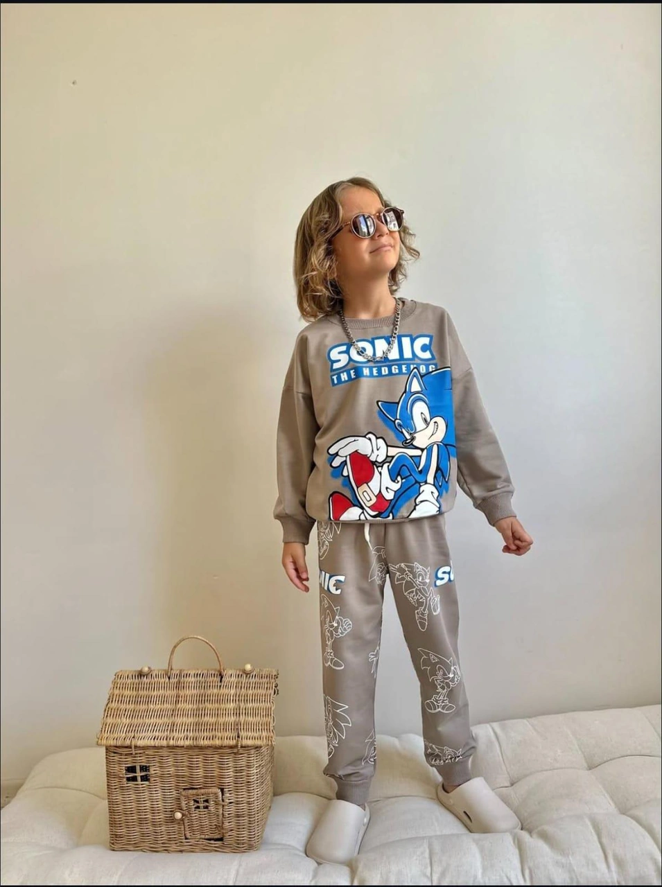 Erkek Çocuk Sonic Baskılı Alt Üst Eşofman Takımı 4069v Vizon