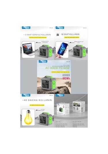 300 Watt 60.000 Mah 192 Wh Pd 60w Kapasiteli Çok Amaçlı Güç İstasyonu