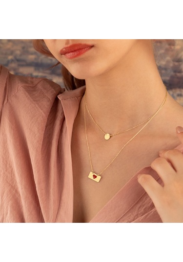 Dkmn Gümüş İkili Mineli Dikdörtgen Kalpve Yuvarlak Kolye