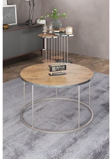 Orta Sehpa Ve Zigon Sehpa Terra Set Gümüş Antrasit Ceviz