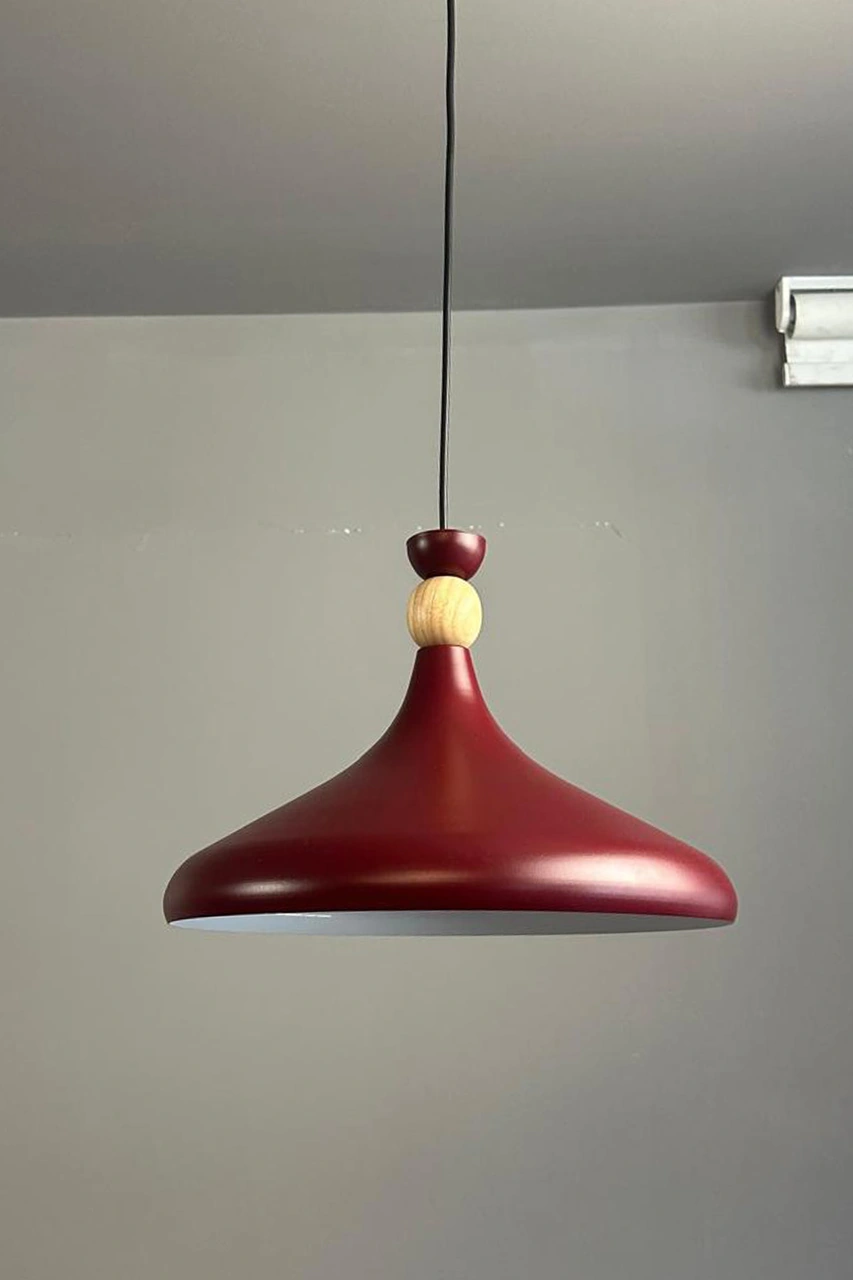 Vişne Çürüğü Ahşap Şapka Tekli Avize Sarkıt Salon Mutfak Cafe Butik Lamba Aydınlatma Avizeler Vişne Çürüğü