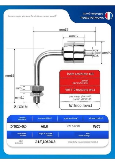 Trendooze 304 Paslanmaz Çelik Yan Montajlı Şamandıra - Oda Sıcaklığı 0-110v Anahtarı Um56510-1 İçin