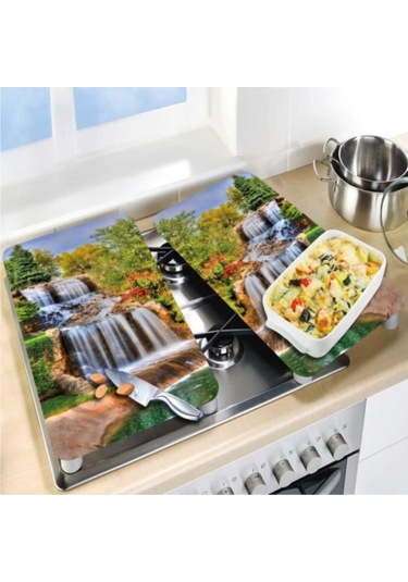 Dekoratif Cam Ocak Koruyucu ve Kesim Tahtası Şelale 60Cm X 52Cm 2